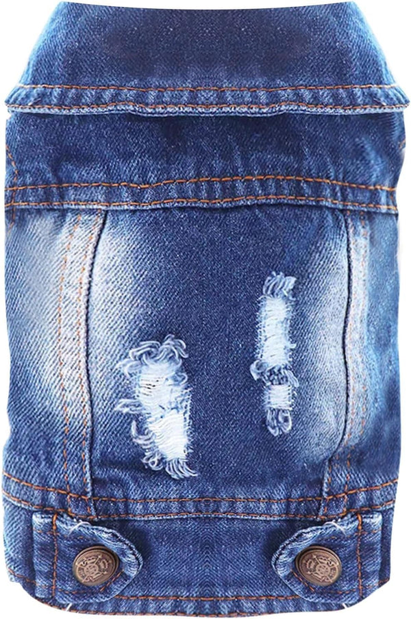 Cool Dog Jean Jacket Small Puppy Outfits Frenchie Clothes Denim Coats for Small Medium Dogs Cats Boys Girls Pet Vest Dog Shirt Clothing Doggy Costume (Blue, Xs(Suggest 2-4 Lbs))
