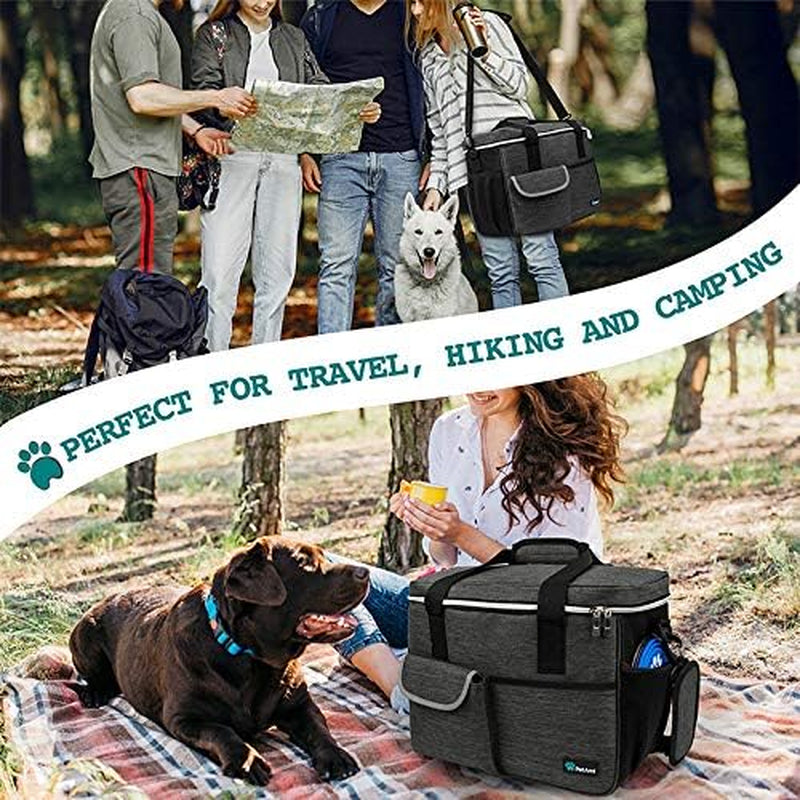 Dog Travel Bag Organizer, Pet Supplies Diaper Tote, Dark Gray Medium | Pet Travel Kit with 2 Food Containers & 2 Collapsible Dog Bowls, Luggage Sleeve, Weekend Getaway Road Trip Camping Essentials