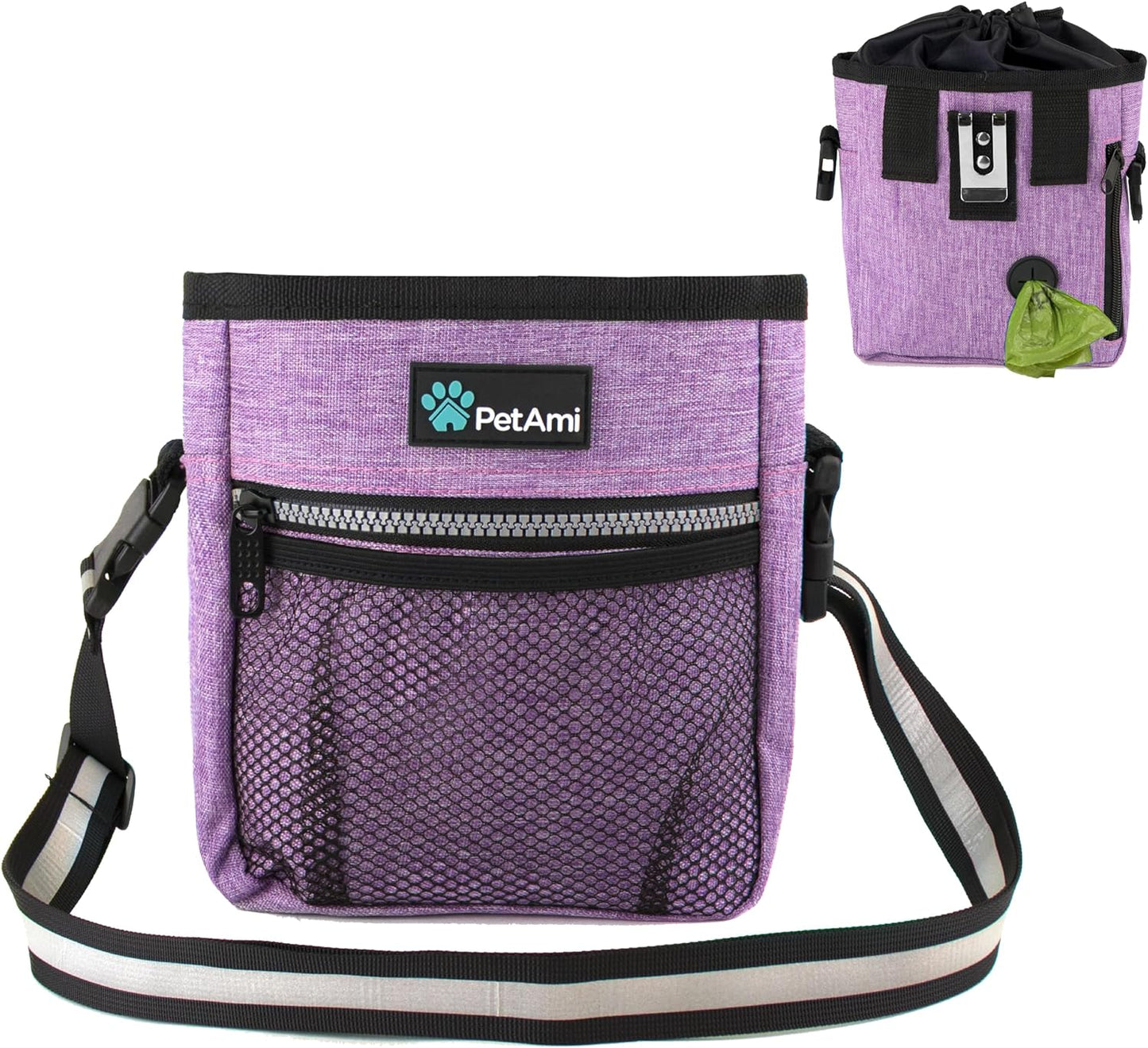 Dog Training Treat Pouch with Multi-Functional Features, Includes Poop Bag Dispenser and Versatile Carry Options (Purple)