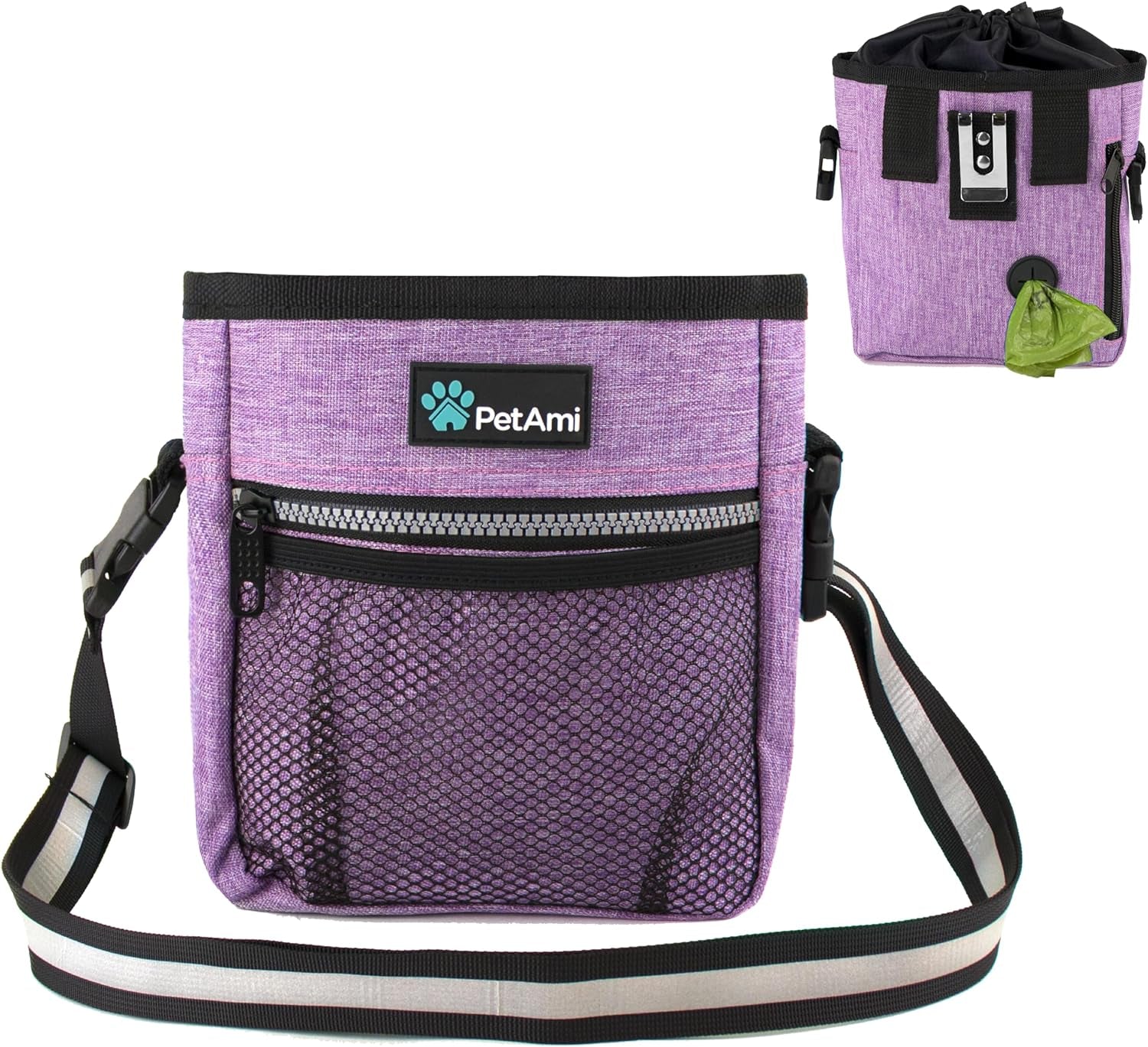 Dog Training Treat Pouch with Multi-Functional Features, Includes Poop Bag Dispenser and Versatile Carry Options (Purple)