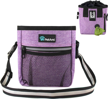 Dog Training Treat Pouch with Multi-Functional Features, Includes Poop Bag Dispenser and Versatile Carry Options (Purple)