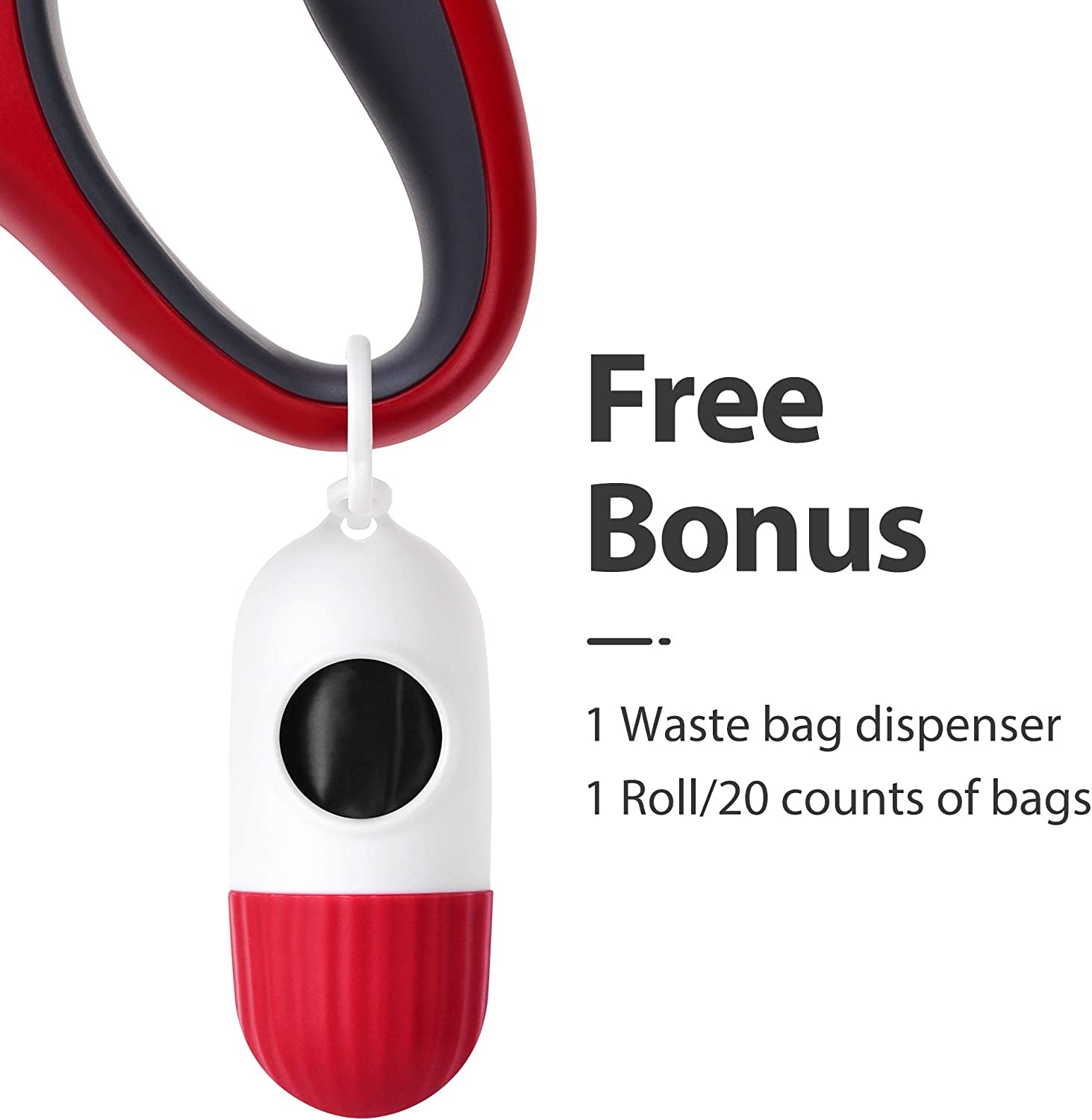 Retractable Dog Leash with Dispenser and Poop Bags, 16 Ft, Red | Pet Walking Leash for Medium Dog or Cat up to 44 Lbs, Anti-Slip Handle, Tangle Free, Reflective Nylon Tape