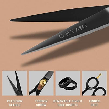 Beard & Mustache Scissors & Combs - 5.5" Japanese Steel, Black | Precision Sharp Blades, Ergonomic Finger Rest & Adjustable Tension Screw for Perfect Trimming - Beard Grooming Scissors