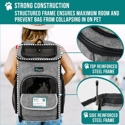 Dog Backpack Carrier, Airline Approved 4-Way Entry Cat Backpack Carrier, Ventilated Mesh, Collapsible Pet Carrier for Small Puppy, Kitten, Hiking, Travel Car, Vet, up to 18 Lbs, Heather Gray