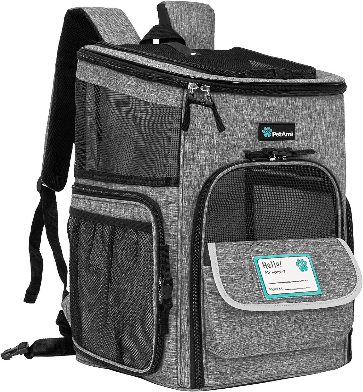 Dog Backpack Carrier, Airline Approved 4-Way Entry Cat Backpack Carrier, Ventilated Mesh, Collapsible Pet Carrier for Small Puppy, Kitten, Hiking, Travel Car, Vet, up to 18 Lbs, Heather Gray