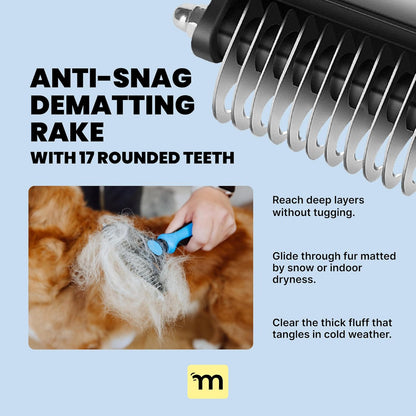 Dog Brush - Large Black, 2-In-1 Undercoat & Dematting Rake | 2-In-1 Undercoat Rake & Dematting Brush - Deshedding Tool - Use for Medium to Large Double-Coated Dogs & Cats