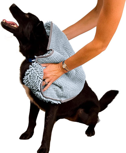Soggy Doggy Super Shammy Dog Towel - Microfiber Chenille Towel for Drying Dogs and Cleaning Paws - Fast Drying with Hand Pockets for Ease (Gray, 31” X 14”) | Hand-Pocket Design; Noodle-Texture Chenille; Gentle on Paws & Skin; for Bath Time, Beach, Muddy Walks; Quick-Dry