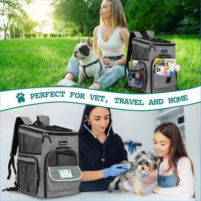 Dog Backpack Carrier, Airline Approved 4-Way Entry Cat Backpack Carrier, Ventilated Mesh, Collapsible Pet Carrier for Small Puppy, Kitten, Hiking, Travel Car, Vet, up to 18 Lbs, Heather Gray