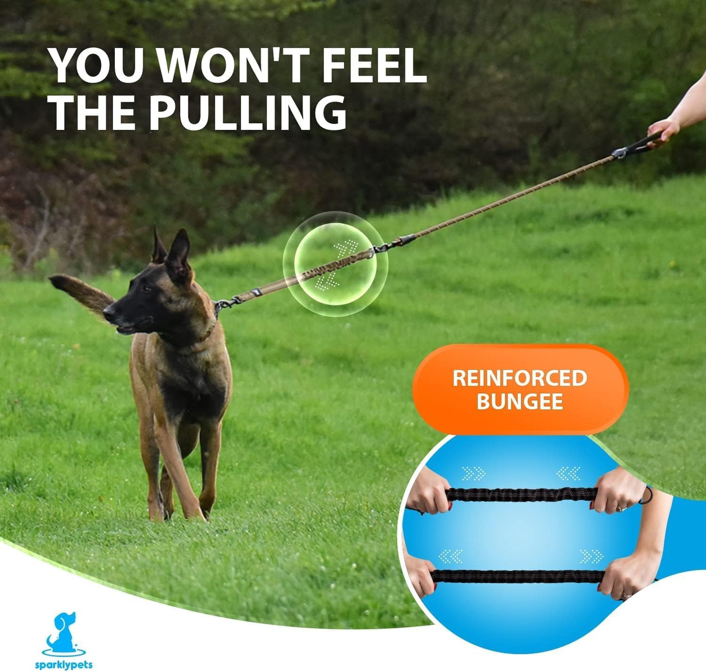 Heavy Duty Bungee Rope Leash for Large and Medium Dogs - No Pull, Shock Absorber Long Dog Training Lead - No Slip Reflective Line for outside (5.5 Ft Bungee Leash)
