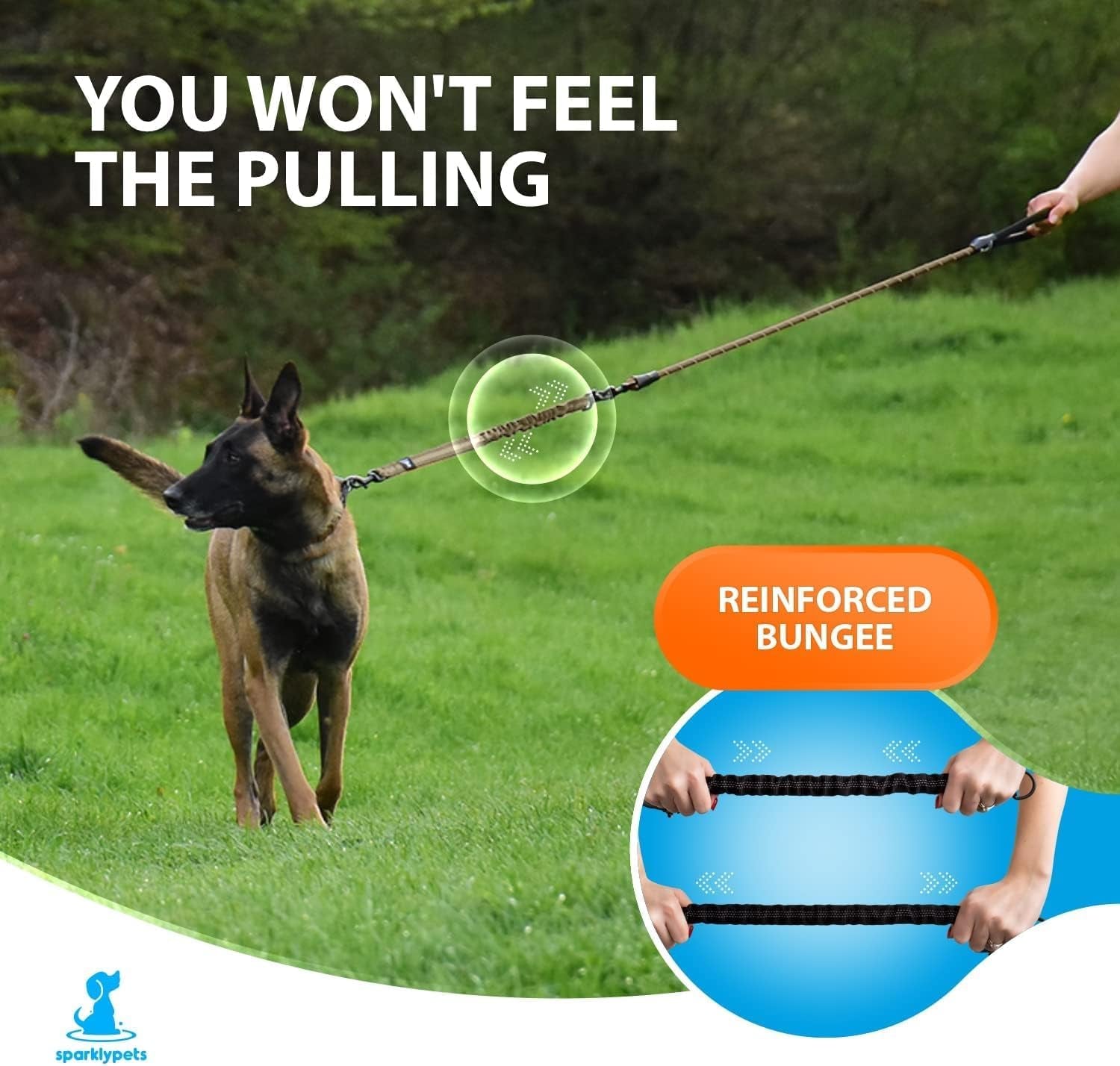 Heavy Duty Bungee Rope Leash for Large and Medium Dogs - No Pull, Shock Absorber Long Dog Training Lead - No Slip Reflective Line for outside (5.5 Ft Bungee Leash)