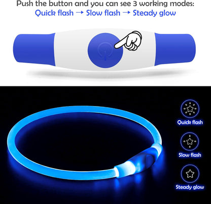 Light up Dog Collar,  USB Rechargeable Led Flash Dog Necklace | Pet Safety Collar Makes Your Beloved Dogs Be Seen at Night for Small Medium Large Dogs( Blue)