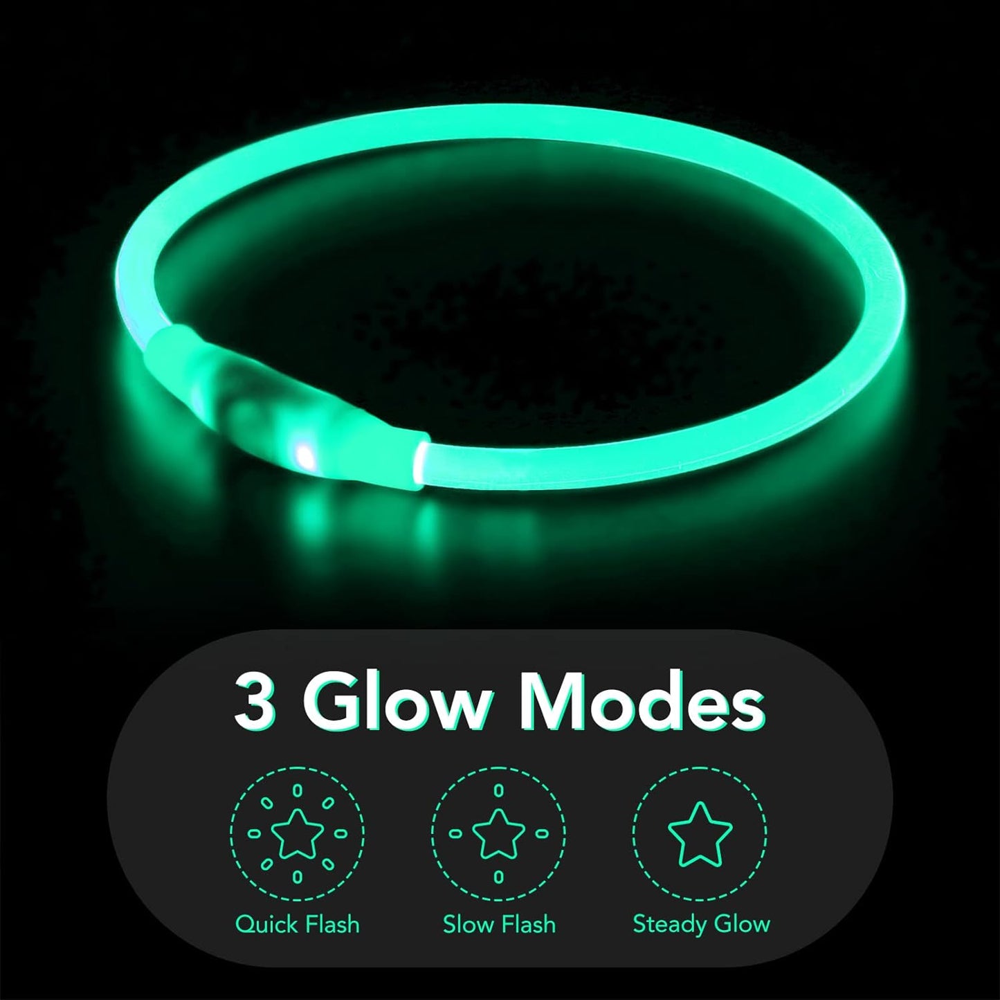 Light up Dog Collar, USB Rechargeable LED Glow Necklace, Cyan | Waterproof IP67, Cut-To-Fit TPU, 360° Night Safety, Pet Visibility Light, Camping & Walking, Fits Small-Large Dogs