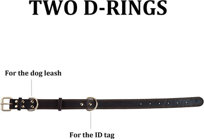 Leather Dog Collar Genuine Cute for Small Dogs(S:0.8" Wide 13.4-15.8" Neck) | All-Day Comfort for Daily Walks and Outdoor Trips, Sturdy Metal Buckle for Long-Term Use, D-Ring for Leash, Easy Clean