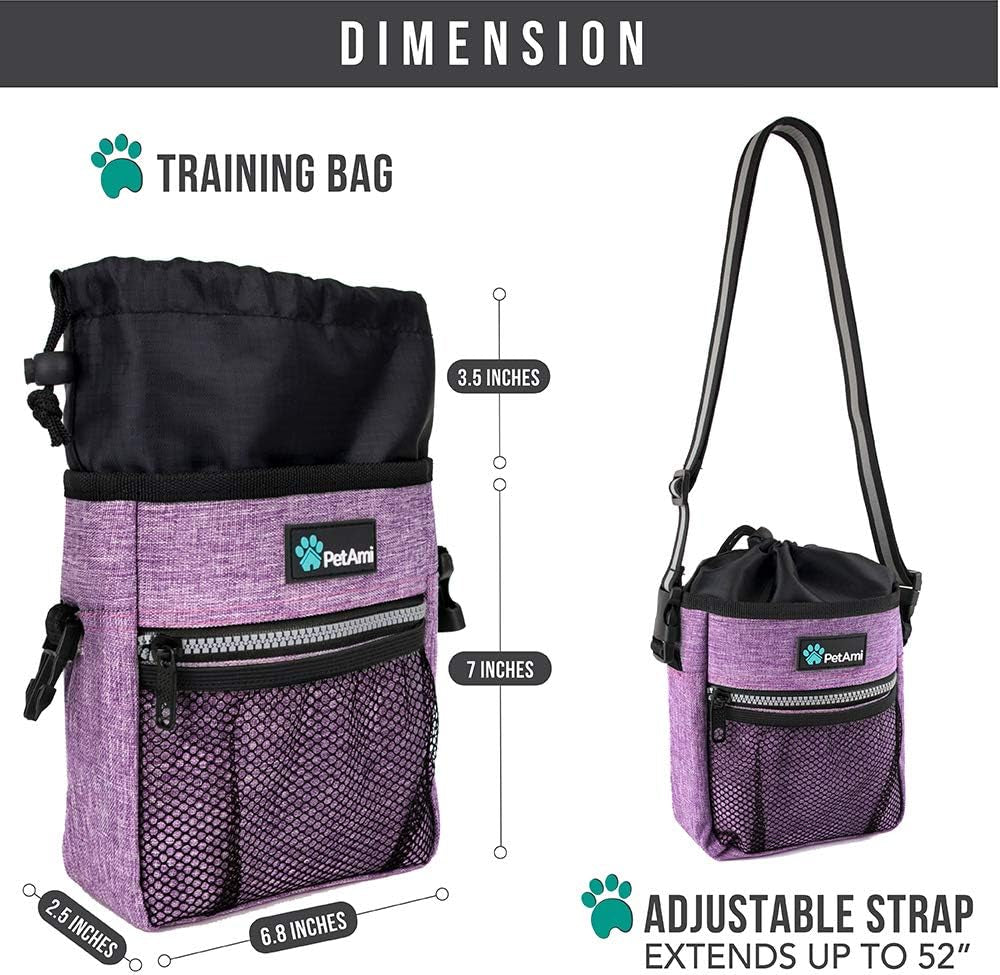 Dog Training Treat Pouch with Multi-Functional Features, Includes Poop Bag Dispenser and Versatile Carry Options (Purple)