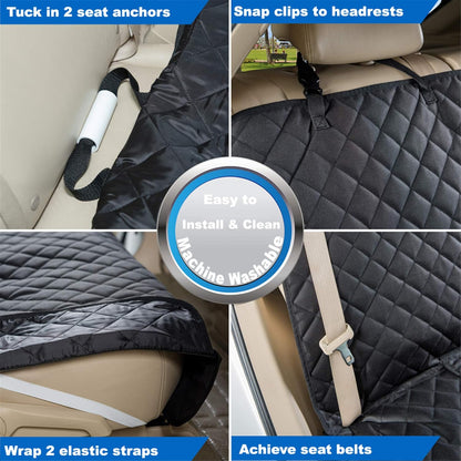 Bench Car Seat Cover Protector, Waterproof Heavy-Duty, Black | Nonslip Dog Back Seat Cover Protect from Mud, Spills, Scratches, Machine Washable, Universal Fit for Vehicles, Trucks&Suvs