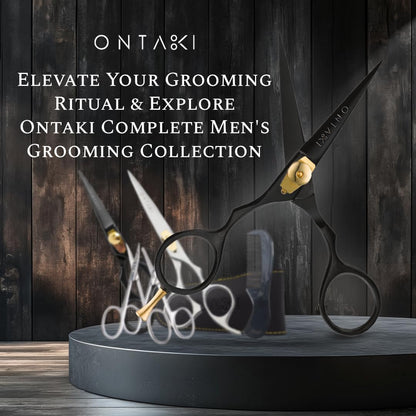 Beard & Mustache Scissors & Combs - 5.5" Japanese Steel, Black | Precision Sharp Blades, Ergonomic Finger Rest & Adjustable Tension Screw for Perfect Trimming - Beard Grooming Scissors