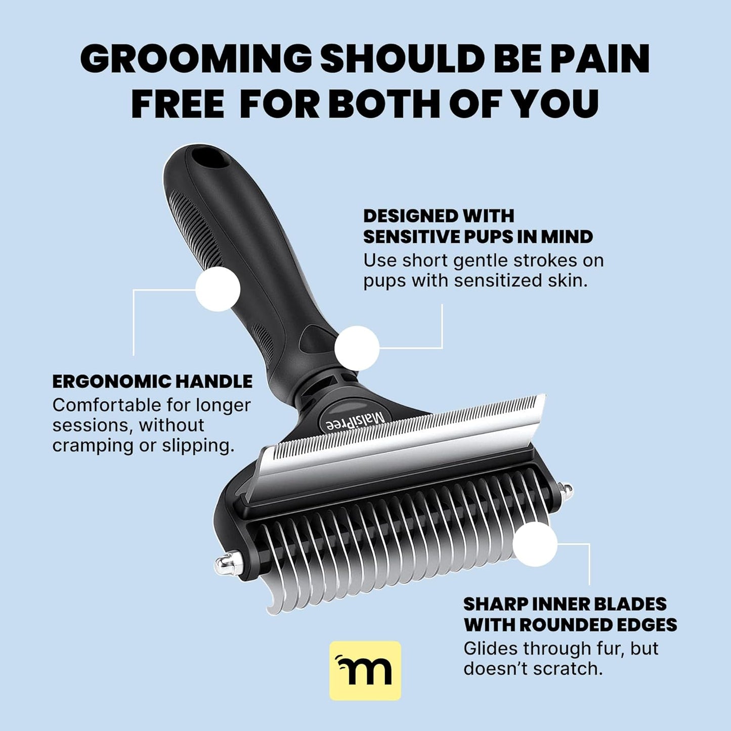 Dog Brush - Large Black, 2-In-1 Undercoat & Dematting Rake | 2-In-1 Undercoat Rake & Dematting Brush - Deshedding Tool - Use for Medium to Large Double-Coated Dogs & Cats