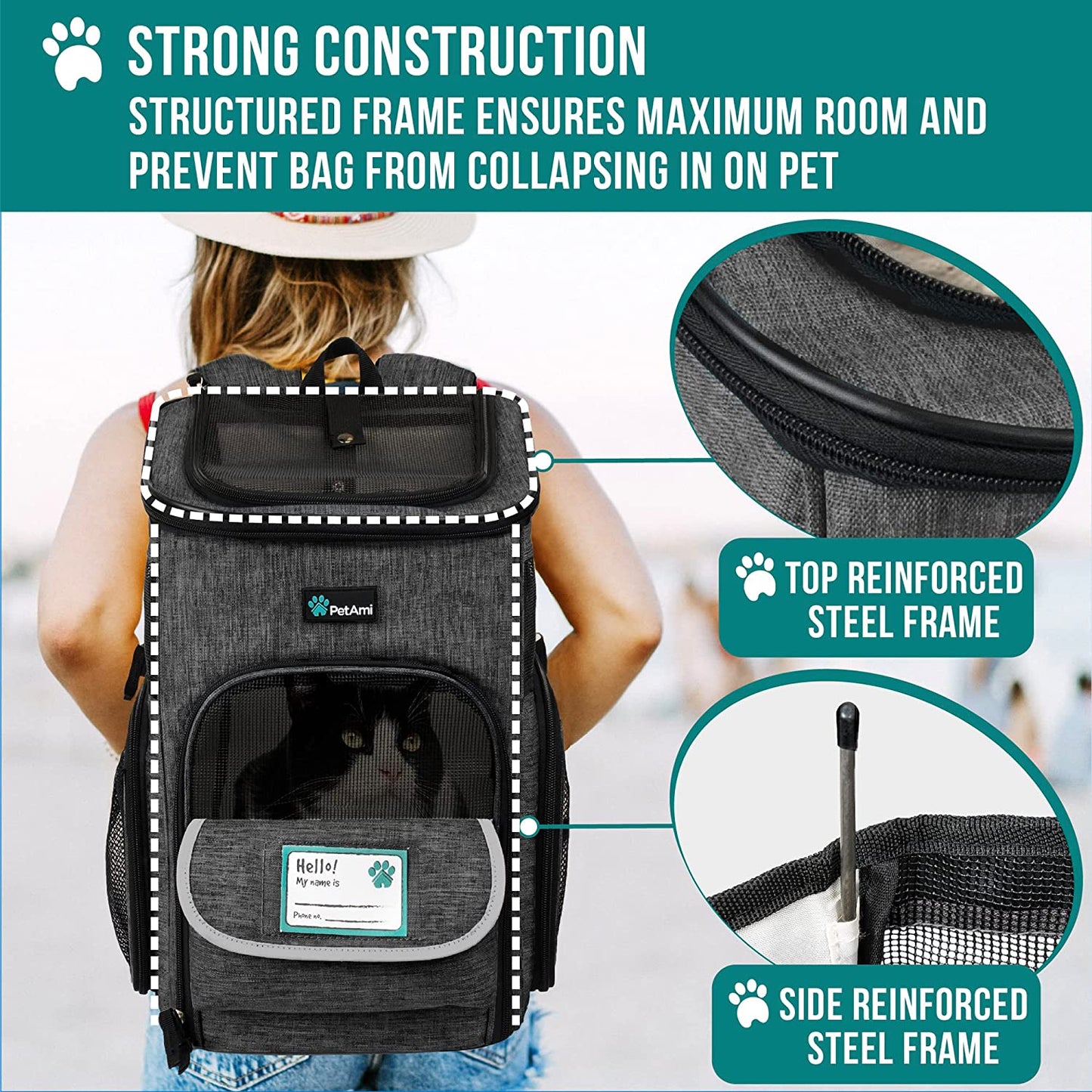 Dog Backpack Carrier, Airline Approved 4-Way Entry Cat Backpack Carrier, Ventilated Mesh, Collapsible Pet Carrier for Small Puppy, Kitten, Hiking, Travel Car, Vet, up to 18 Lbs, Charcoal Gray