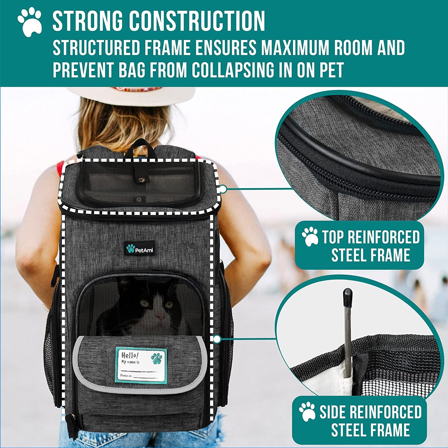 Dog Backpack Carrier, Airline Approved 4-Way Entry Cat Backpack Carrier, Ventilated Mesh, Collapsible Pet Carrier for Small Puppy, Kitten, Hiking, Travel Car, Vet, up to 18 Lbs, Charcoal Gray