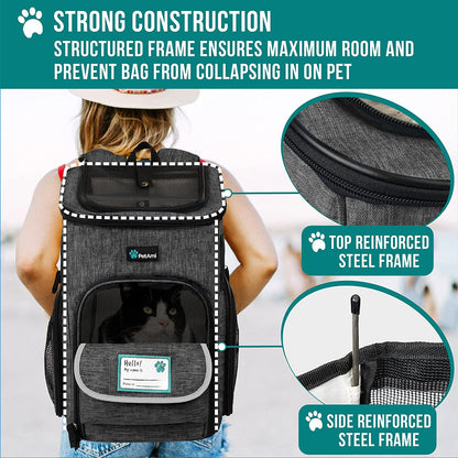 Dog Backpack Carrier, Airline Approved 4-Way Entry Cat Backpack Carrier, Ventilated Mesh, Collapsible Pet Carrier for Small Puppy, Kitten, Hiking, Travel Car, Vet, up to 18 Lbs, Charcoal Gray