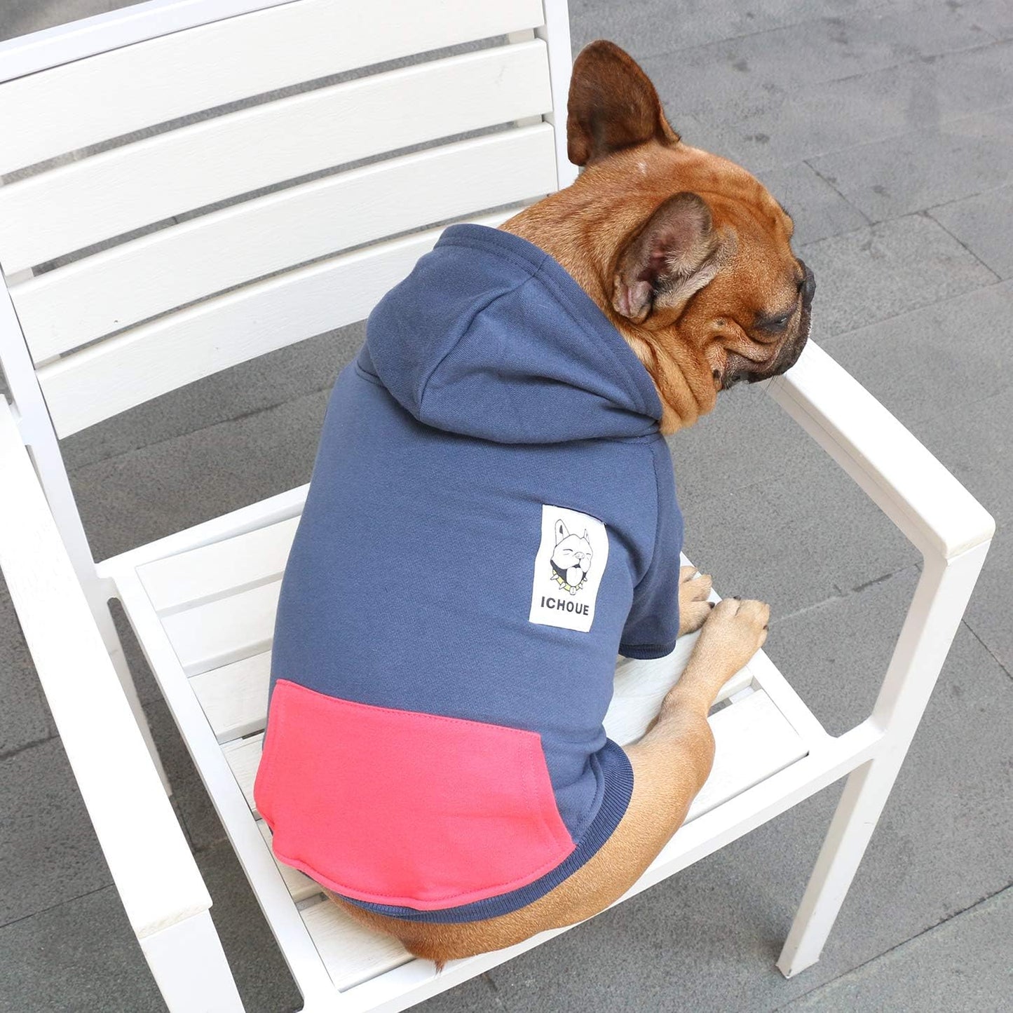 French Bulldog Pug Zipper Pocket Hoodies Clothes Navy Blue - Medium | Zipped Sweatshirts Cold Winter Coats Sweaters for Frenchie Boston Terrier Puppy English American Bully Pitbull Staffordshire