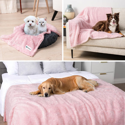 Fluffy Sherpa Waterproof Dog Blanket for Small Pet Cat, 24X32 Pink | Soft & Warm & Washable; Leafproof Couch Sofa Protector for Small Medium Large Pet; Pee Proof Cover for Crate Kennel Car Seat