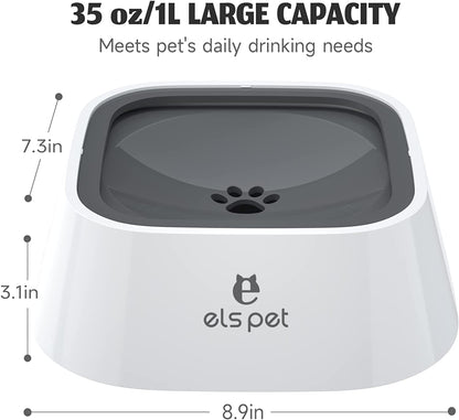 Travel Bowl 35Oz 1L No Spill Dog Cat Bowl anti Slip Water Dispenser | 35Oz 1L Base Model, Floating Disk Slow Drink, Dual Spill Proof, anti Slip, Car Home Use, Dishwasher Safe, Grey, Dog Cat