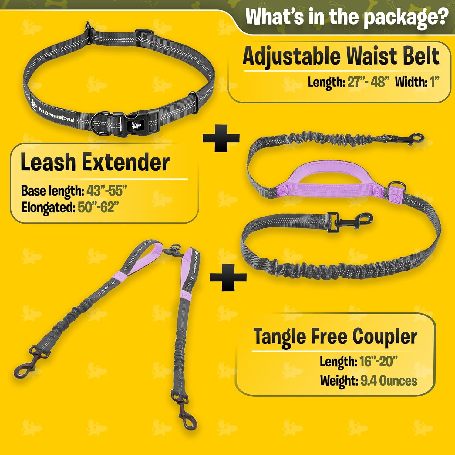 Exquisite Hands Free Dual Dog Leash for Large Dogs. Trending Waist Leash for Walking 2 Dogs No Tangle. You Will Absolutely Love This Amazing Double Dog Gear (Dark Grey & Pink)