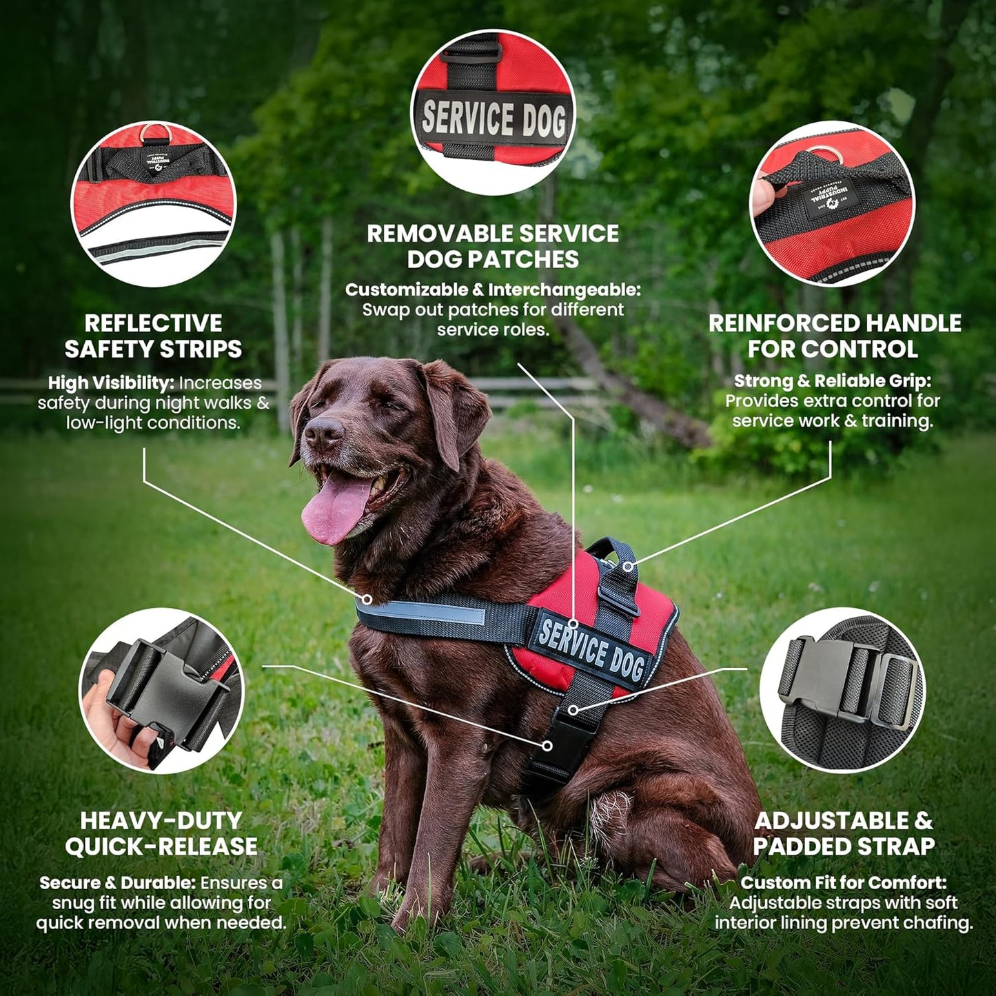 Emotional Support Vest Harness, Large 27-33 In, Pink | Durable and Adjustable Vest for Dog with Reflective Straps, Removable Patches, Handle & Leash Attachment, Travel & Daily Use