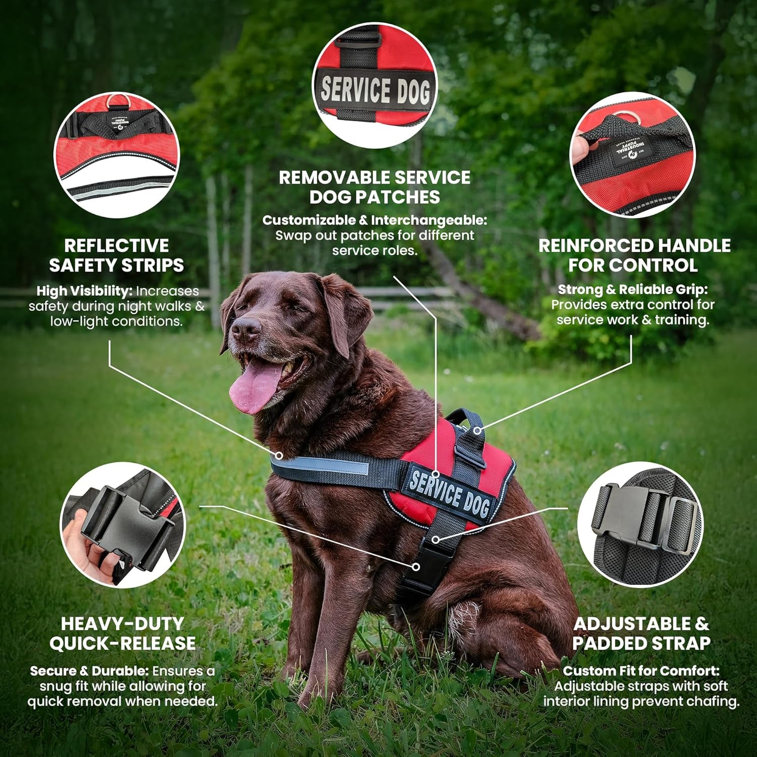 Emotional Support Vest Harness, Large 27-33 In, Pink | Durable and Adjustable Vest for Dog with Reflective Straps, Removable Patches, Handle & Leash Attachment, Travel & Daily Use