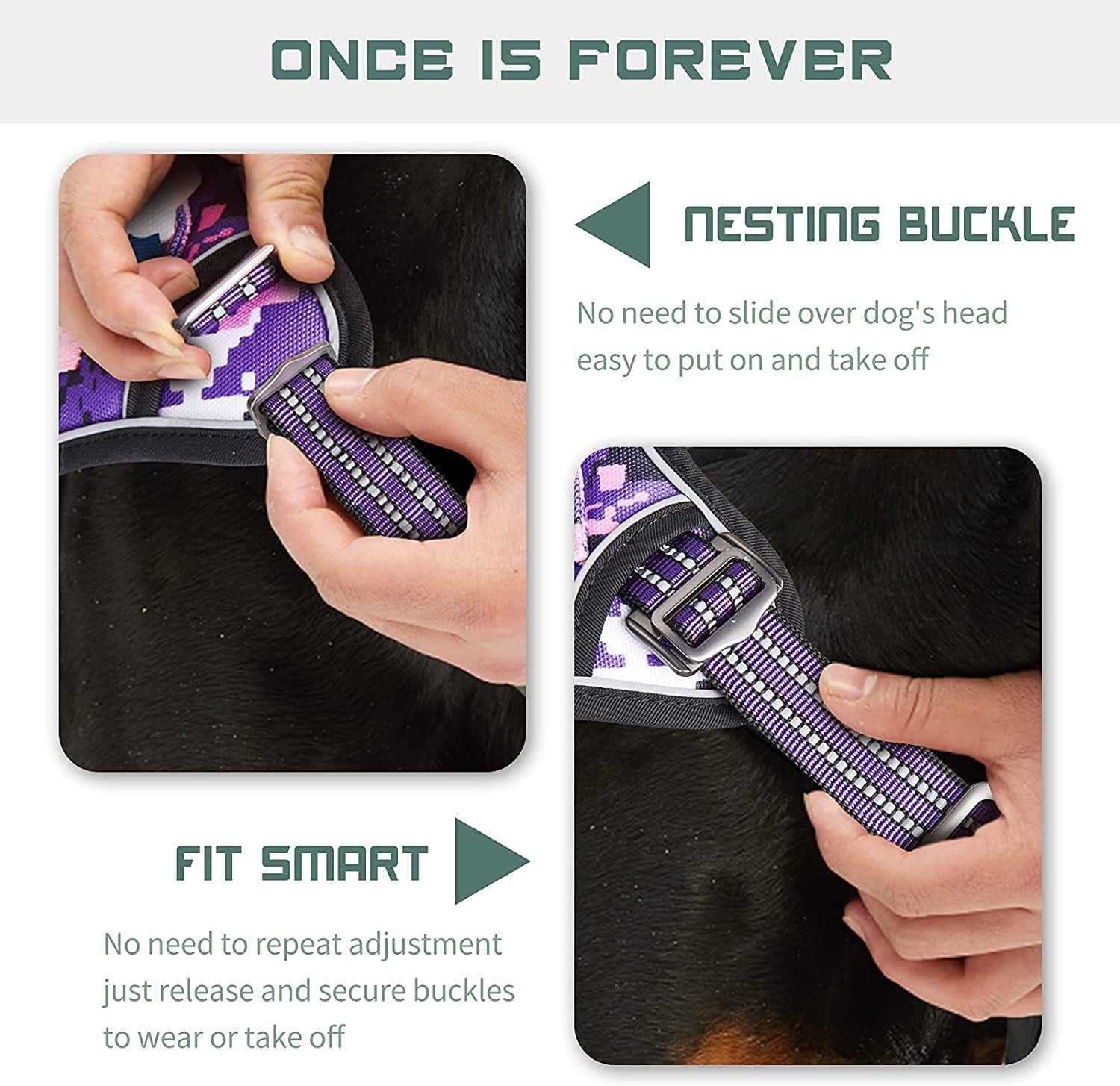 Tactical Dog Harness for Small Dogs No Pull, Famous TIK Tok No Pull Puppy Harness, Fit Smart Reflective Pet Walking Harness for Training, Adjustable Dog Vest Harness with Handle Purple Camo XS