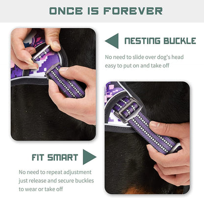 Tactical Dog Harness for Small Dogs No Pull, Famous TIK Tok No Pull Puppy Harness, Fit Smart Reflective Pet Walking Harness for Training, Adjustable Dog Vest Harness with Handle Purple Camo XS