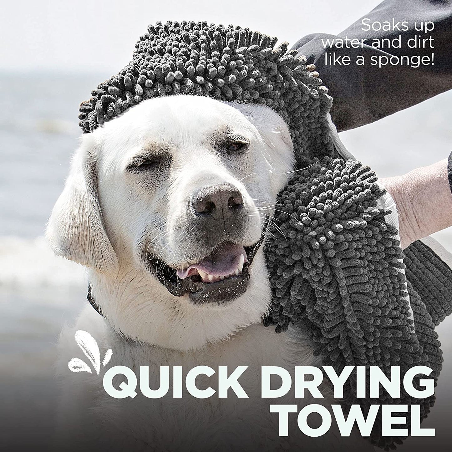 Soggy Doggy Super Shammy Dog Towel - Microfiber Chenille Towel for Drying Dogs and Cleaning Paws - Fast Drying with Hand Pockets for Ease (Gray, 31” X 14”) | Hand-Pocket Design; Noodle-Texture Chenille; Gentle on Paws & Skin; for Bath Time, Beach, Muddy Walks; Quick-Dry