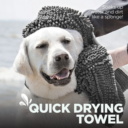Soggy Doggy Super Shammy Dog Towel - Microfiber Chenille Towel for Drying Dogs and Cleaning Paws - Fast Drying with Hand Pockets for Ease (Gray, 31” X 14”) | Hand-Pocket Design; Noodle-Texture Chenille; Gentle on Paws & Skin; for Bath Time, Beach, Muddy Walks; Quick-Dry