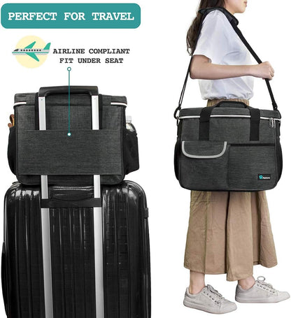 Dog Travel Bag Organizer, Pet Supplies Diaper Tote, Dark Gray Medium | Pet Travel Kit with 2 Food Containers & 2 Collapsible Dog Bowls, Luggage Sleeve, Weekend Getaway Road Trip Camping Essentials
