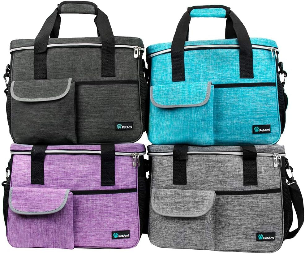 Dog Travel Bag Organizer, Pet Supplies Diaper Tote, Dark Gray Medium | Pet Travel Kit with 2 Food Containers & 2 Collapsible Dog Bowls, Luggage Sleeve, Weekend Getaway Road Trip Camping Essentials