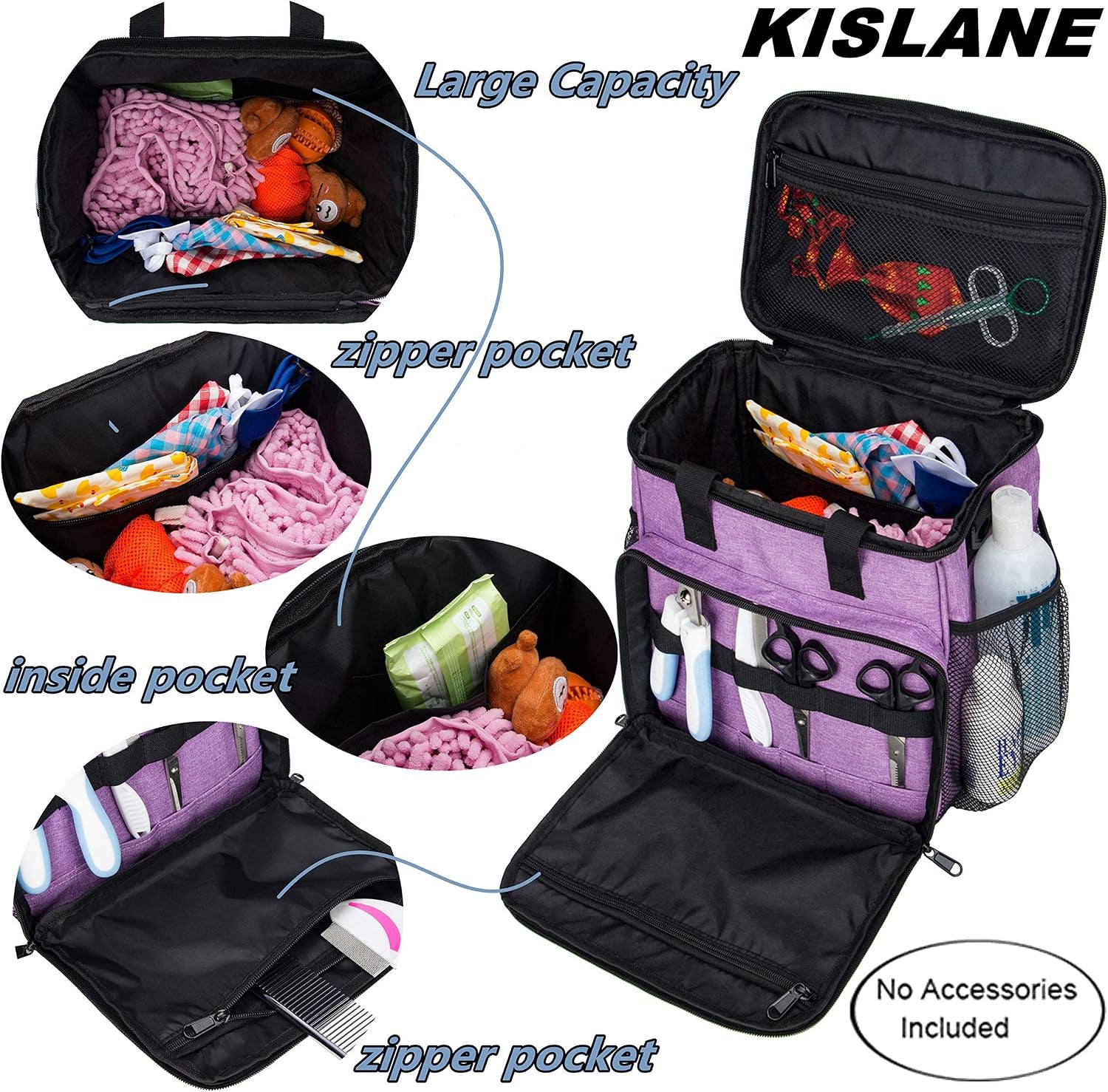Pet Grooming Storage Bag, Organizer for Dog & Cat Supplies (Purple) | Roomy Tote Organizes Cat and Dog Grooming Tools. Tools Not Included. Multiple Pockets.