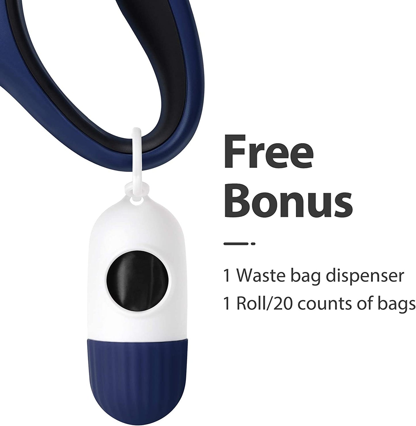 Retractable Dog Leash with Dispenser and Poop Bags,16 Ft, Navy Blue | Pet Walking Leash for Large Dog up to 110 Lbs, Anti-Slip Handle, Tangle Free, Reflective Nylon Tape