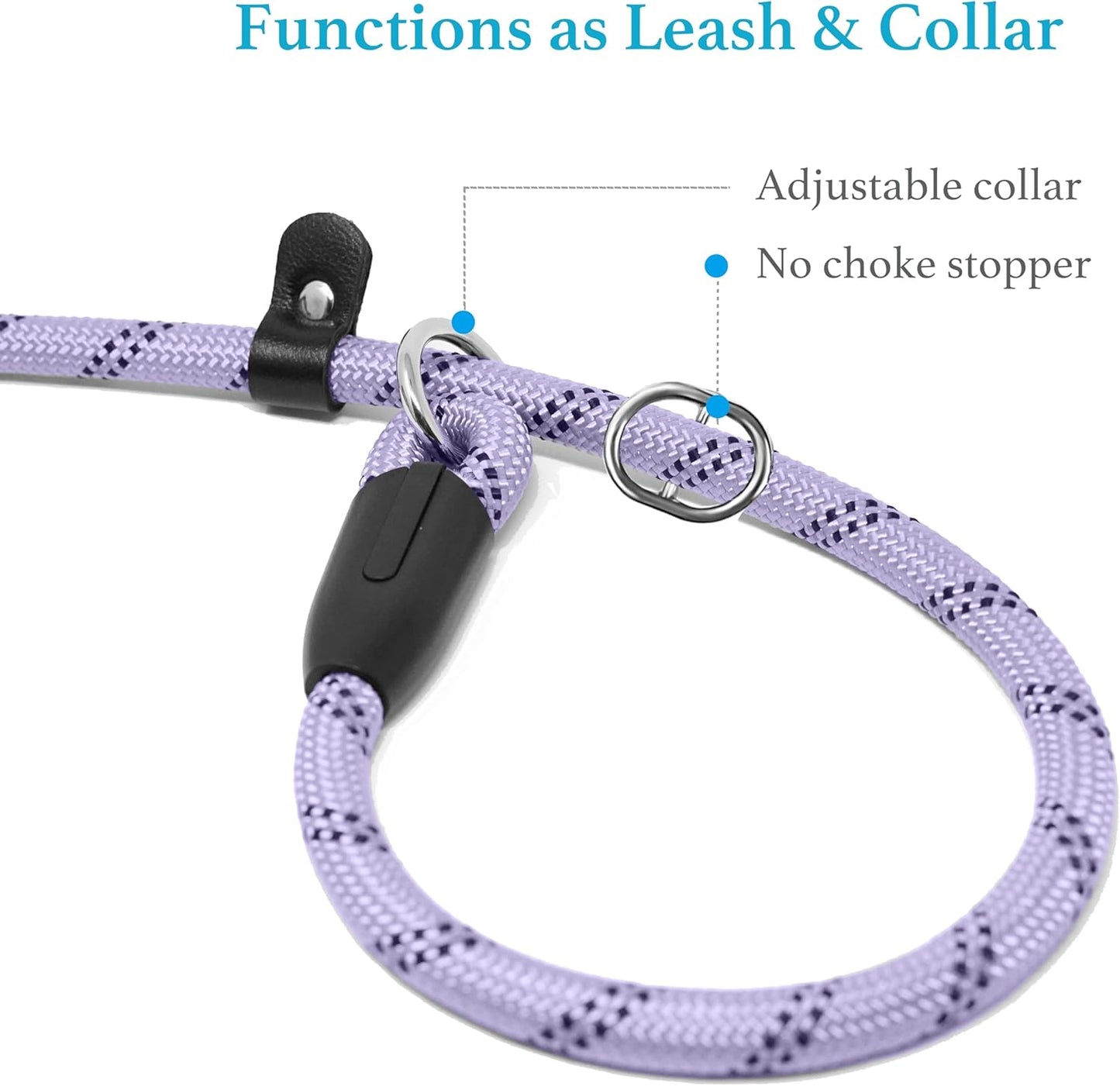 Durable Slip Lead Dog Leash, 1/2" X 4 FT, Lavender | Padded Handle, Reflective Threads, No Pull, Dog Training Leash