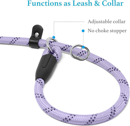Durable Slip Lead Dog Leash, 1/2" X 4 FT, Lavender | Padded Handle, Reflective Threads, No Pull, Dog Training Leash