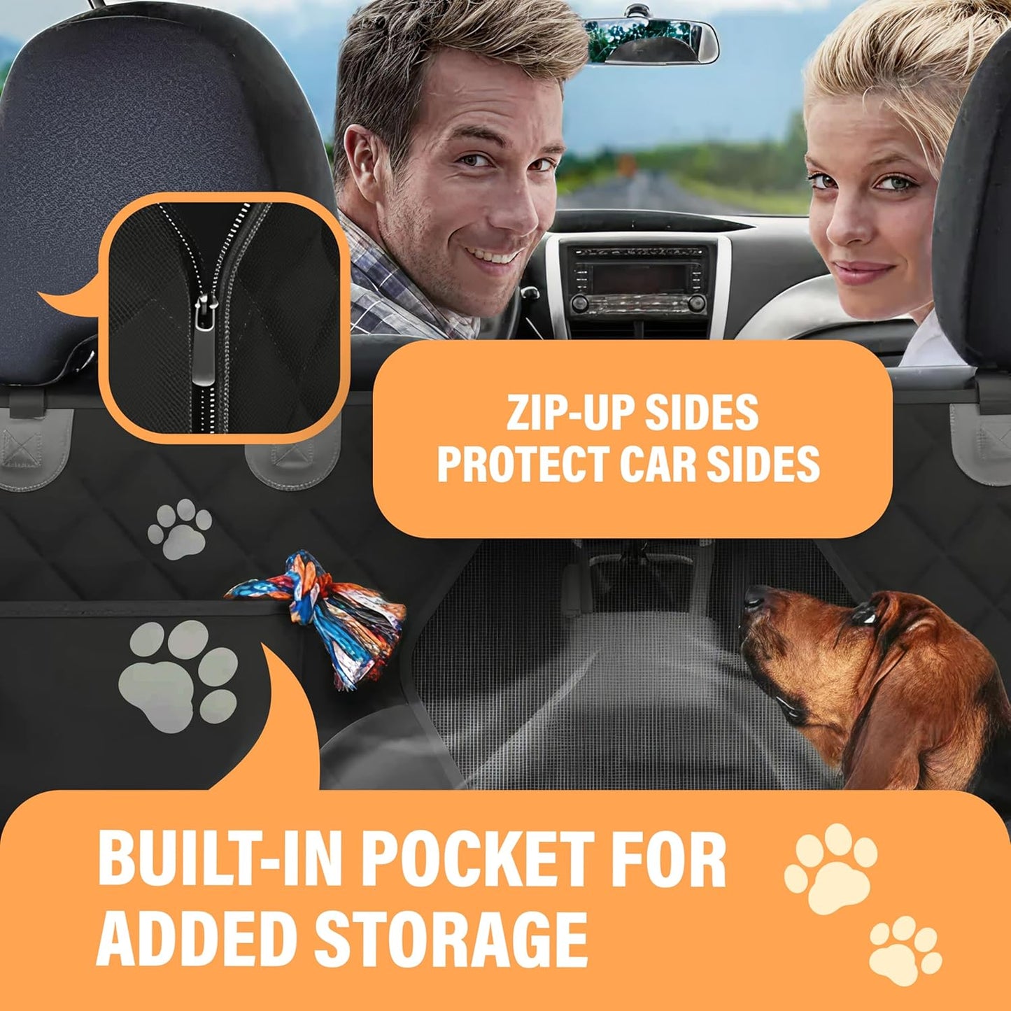 Dog Car Seat Cover for Back Seat, Waterproof Pet Protection Hammock, SUV Truck Car Backseat Protector with Safety Features, Black