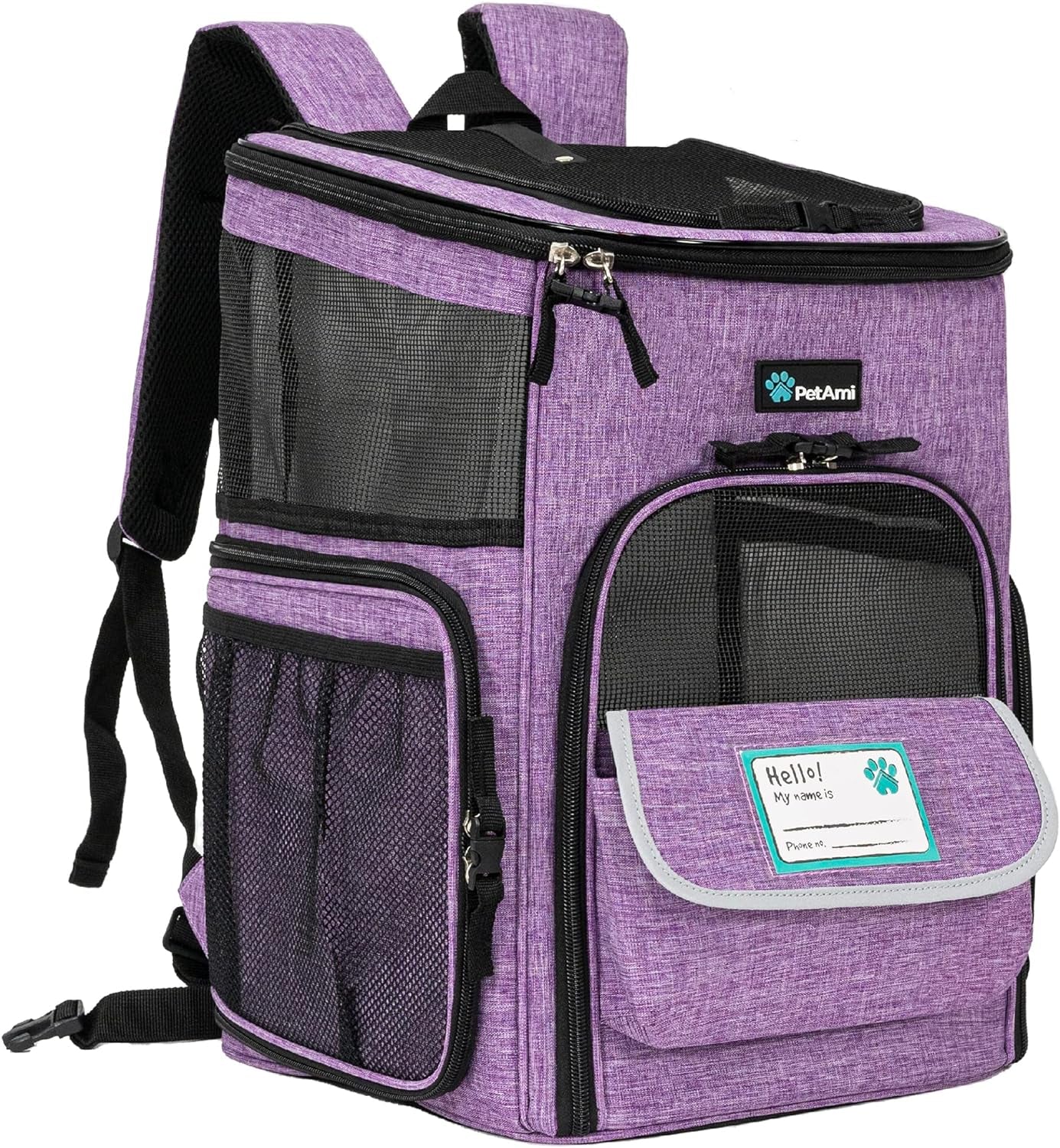 Dog Backpack Carrier, Airline Approved 4-Way Entry Cat Backpack Carrier, Ventilated Mesh, Collapsible Pet Carrier for Small Puppy, Kitten, Hiking, Travel Car, Vet, up to 18 Lbs, Purple