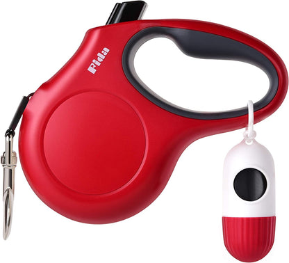 Retractable Dog Leash with Dispenser and Poop Bags, 16 Ft, Red | Pet Walking Leash for Medium Dog or Cat up to 44 Lbs, Anti-Slip Handle, Tangle Free, Reflective Nylon Tape