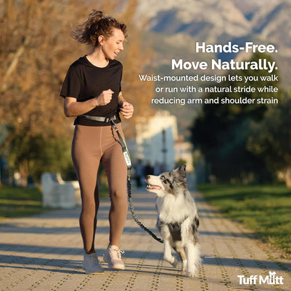 Waist Hands Free Dog Leash for Walking Running Hiking | Waist Leash with Bungee, Adjustable Belt, Reflective Double Handle Design, Carabiner Clip, for Medium & Large Dogs