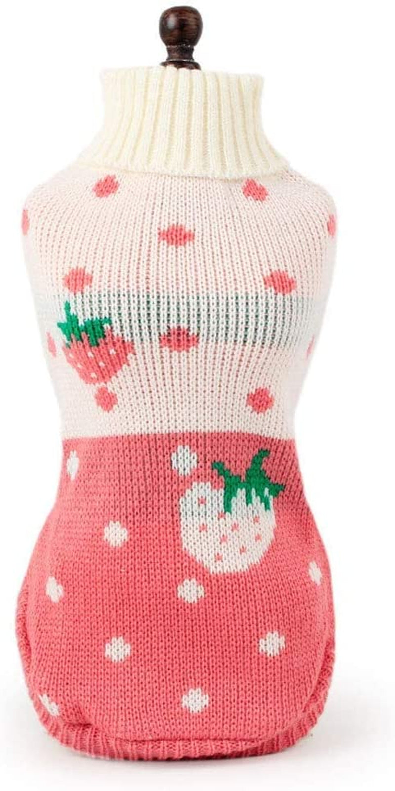 Pet Dog Sweaters Classic Knitwear Turtleneck Winter Warm Puppy Clothing Cute Strawberry and Heart Doggie Sweater (Pink, Small) | Cute Strawberry Pattern, Lightweight & Warm Knitted Winter Sweater, Cold Weather Coat, Great for Daily Wear, Easy on & Off