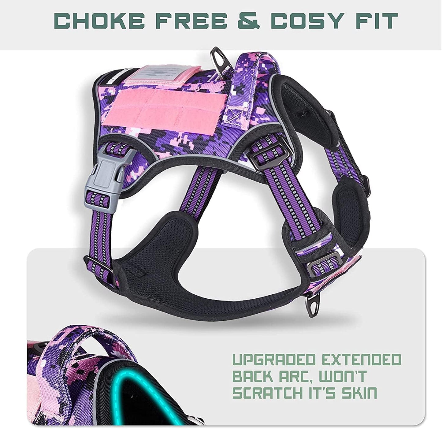 Tactical Dog Harness for Small Dogs No Pull, Famous TIK Tok No Pull Puppy Harness, Fit Smart Reflective Pet Walking Harness for Training, Adjustable Dog Vest Harness with Handle Purple Camo XS