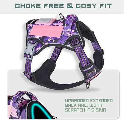 Tactical Dog Harness for Small Dogs No Pull, Famous TIK Tok No Pull Puppy Harness, Fit Smart Reflective Pet Walking Harness for Training, Adjustable Dog Vest Harness with Handle Purple Camo XS