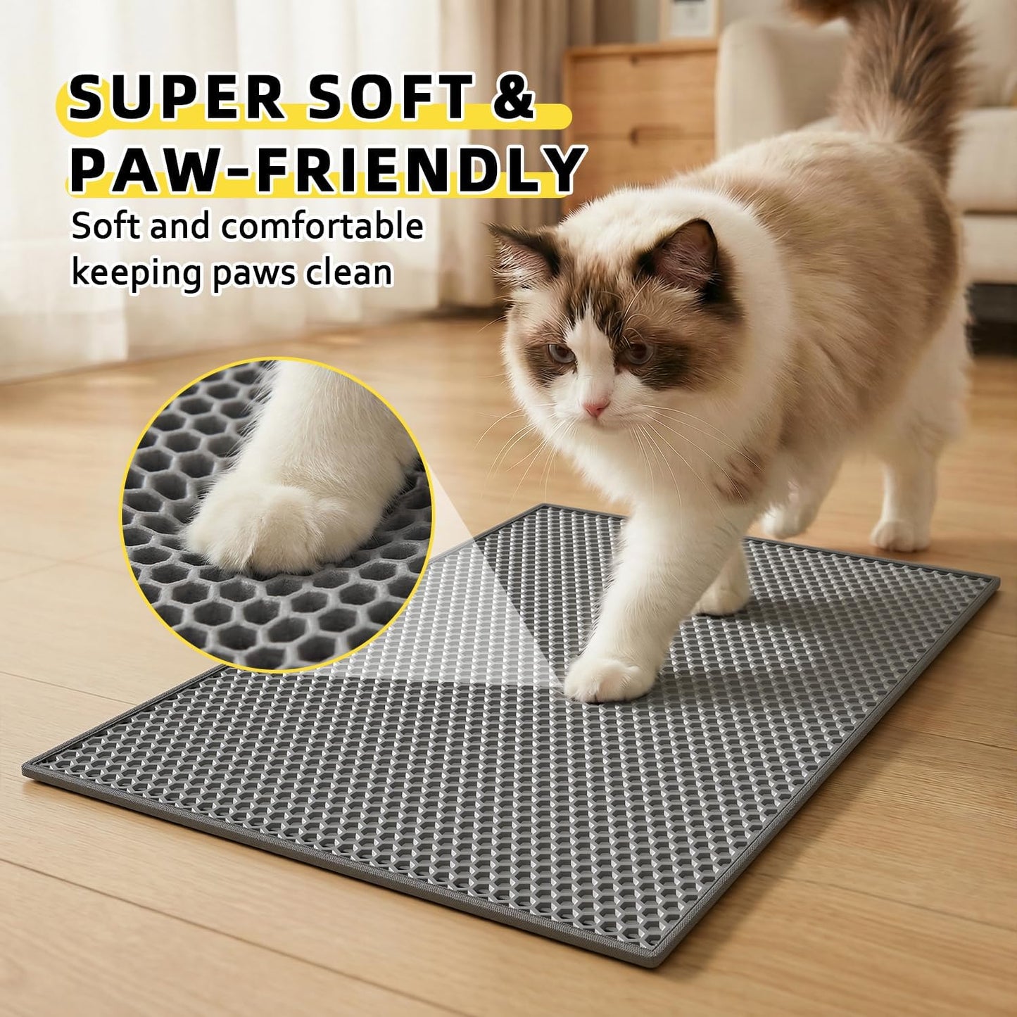 Cat Litter Mat,15"X24", Waterproof, Easy to Clean (Grey-1Pack) | Double-Layer Honeycomb for Effective Litter Trapping, Premium Durable EVA, Non-Slip, Paw-Friendly Soft Surface