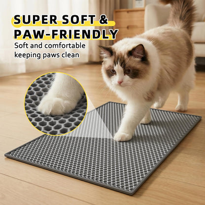 Cat Litter Mat,15"X24", Waterproof, Easy to Clean (Grey-1Pack) | Double-Layer Honeycomb for Effective Litter Trapping, Premium Durable EVA, Non-Slip, Paw-Friendly Soft Surface
