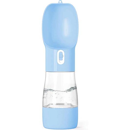 Portable Dog Water Bottle with Food Container Dishwasher Safe-Blue | 3 IN1 Drinking Bottle for Pet Puppy Outdoor Walking Hiking Travel | BPA Free Leak Proof Dog Water Dispenser with Bowl